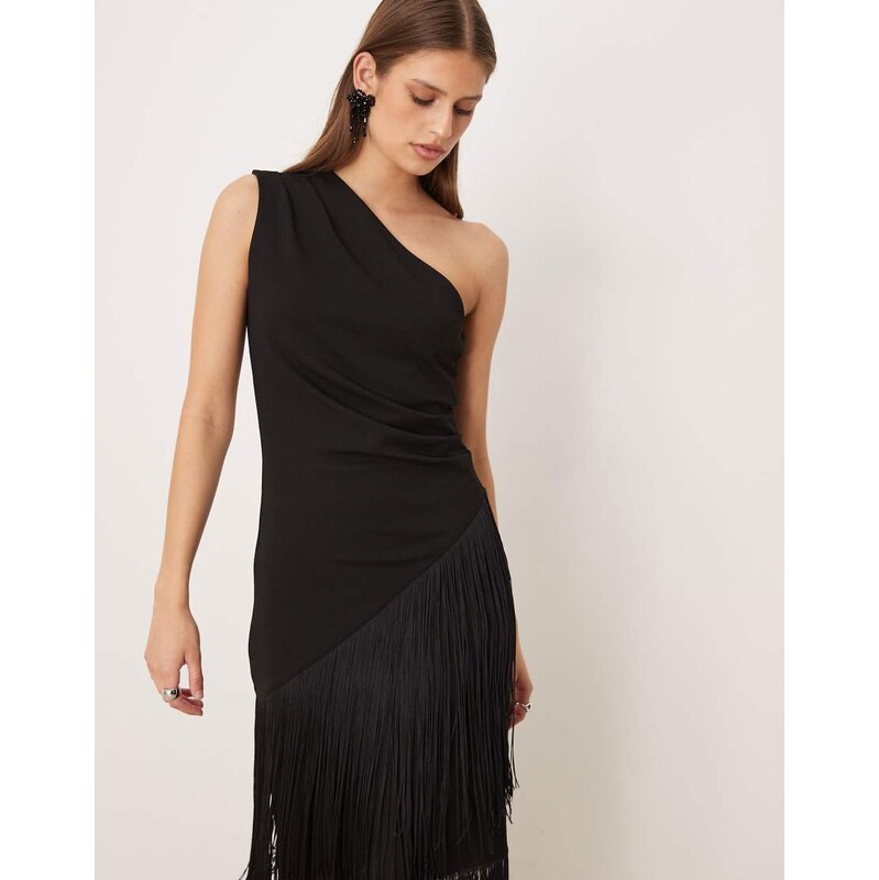 Gina Tricot co-ord asymmetric longline fringe top in black