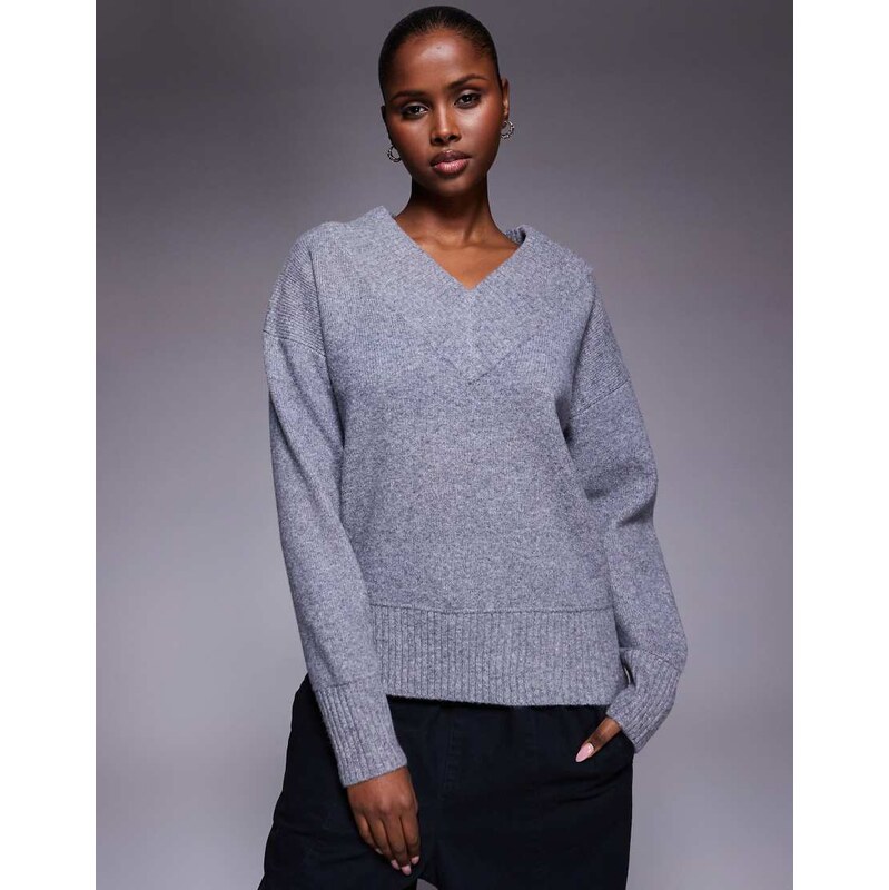 River Island v neck jumper in dark grey