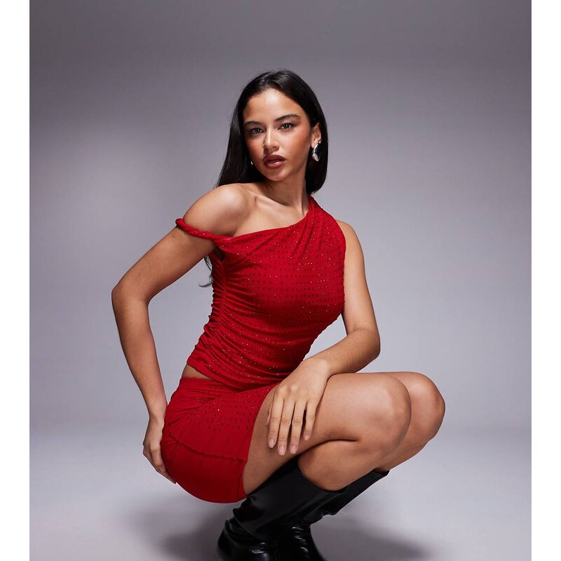 Kaiia exclusive double layered slinky hotfix twist off shoulder