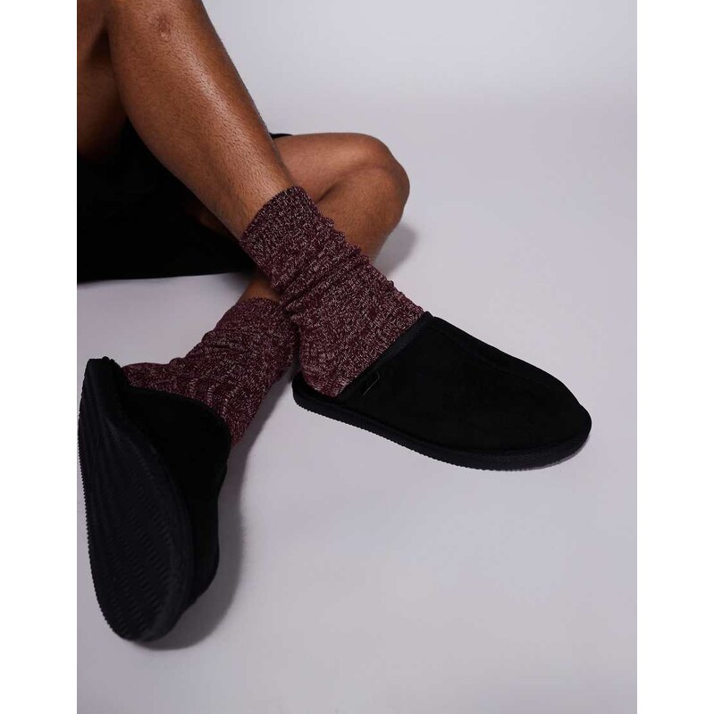 River Island fleece lined mule slippers in black