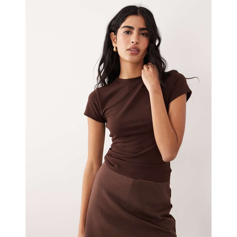 ASOS DESIGN co-ord knit look baby tee in brown