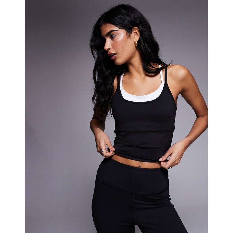 4505 soft touch double layer strappy tank with removable padding in 115518875