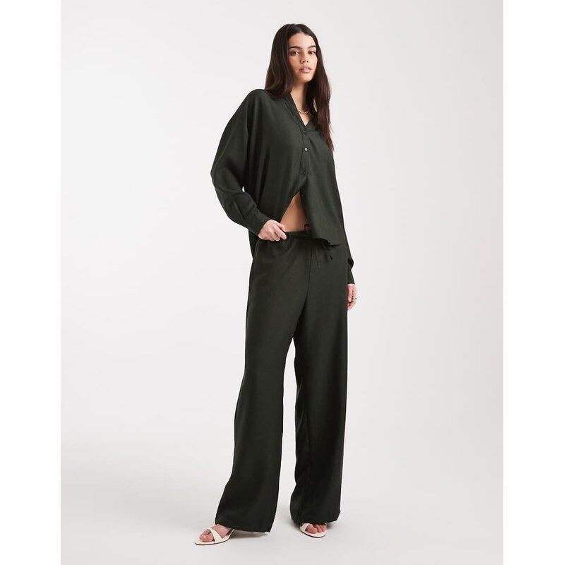 ONLY tie detail pull on trousers co-ord in khaki-Green