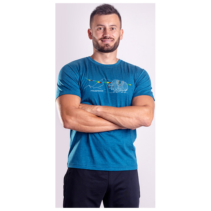 Pánské merino triko PROGRESS Hrutur Yak petrol melír
