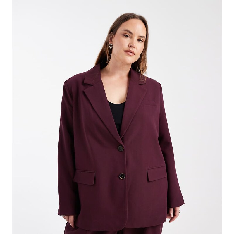Vero Moda Curve oversized fit blazer co-ord in burgundy-Red