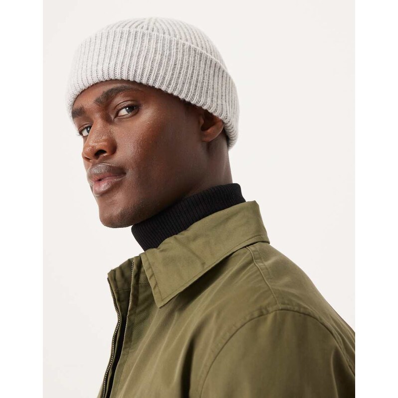 Selected 100% merino wool beanie in light grey 111220574