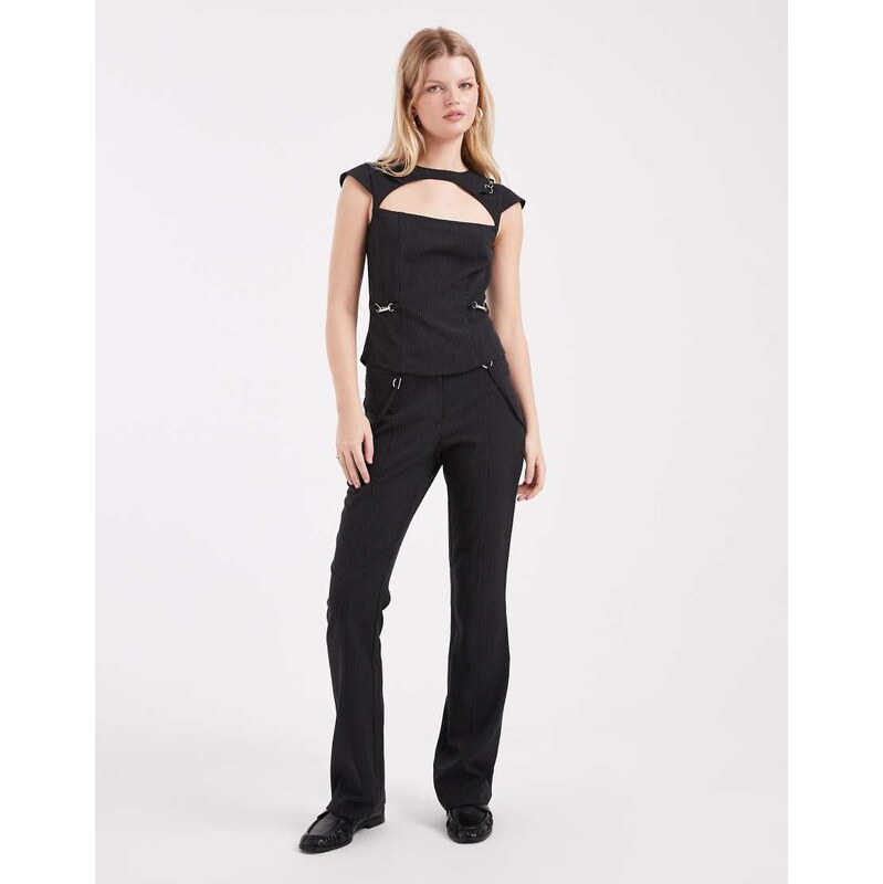 COLLUSION tailored pinstripe buckle trouser co-ord in black-Navy 111139047