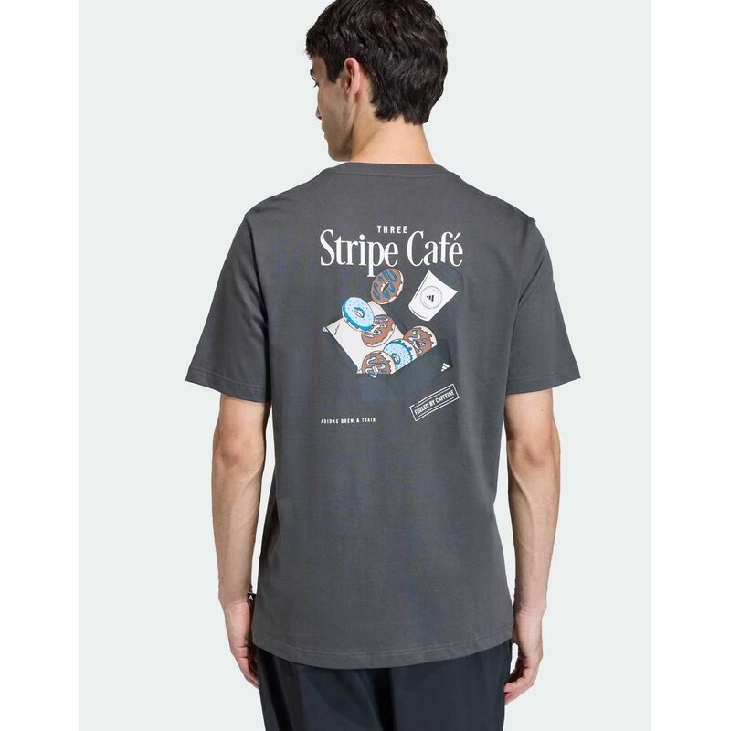 adidas performance Coffee cafe donut box graphic t-shirt in grey