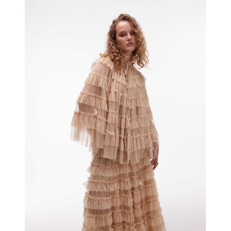 Allsaints aude ruffle cape top in blush pink 113106056