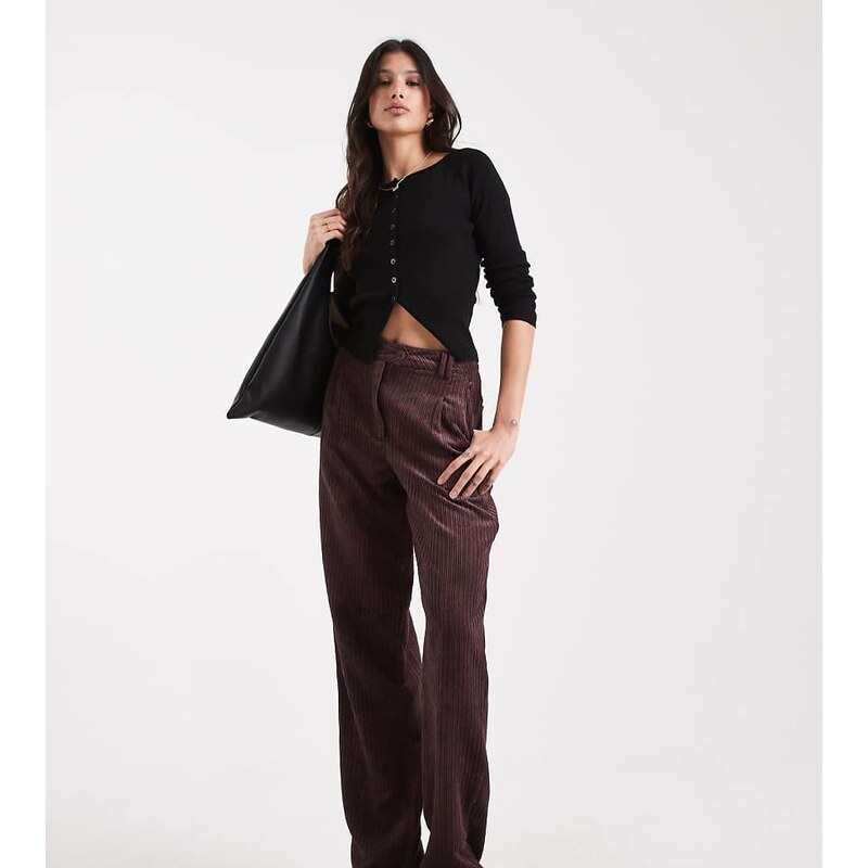 ASOS Tall ASOS DESIGN Tall slim leg trousers in cord in plum-Purple 112432801