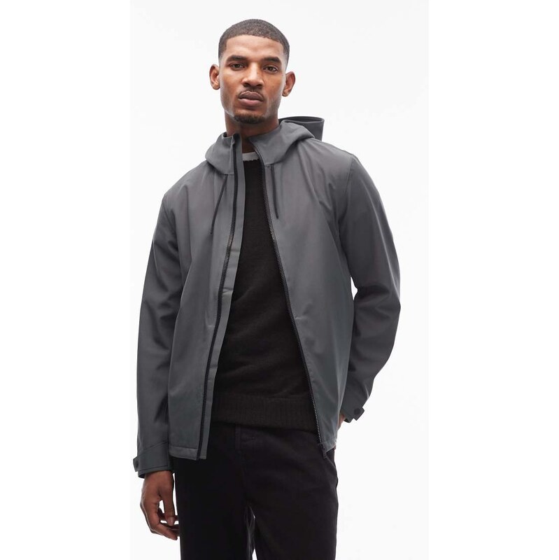 Rains 12520 Suva waterproof hooded shell jacket in dark grey