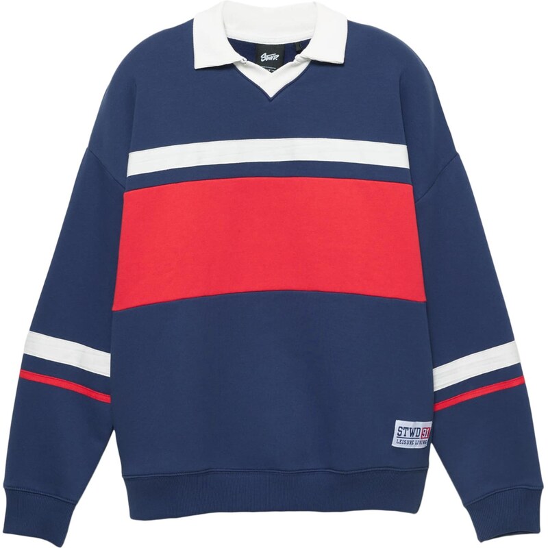 Pull&Bear Mikina STWD námořnická modř / červená / bílá