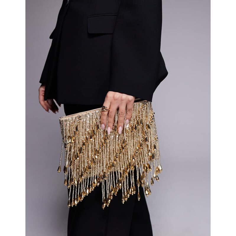 ASOS DESIGN droplet zip top clutch bag in gold 111074215