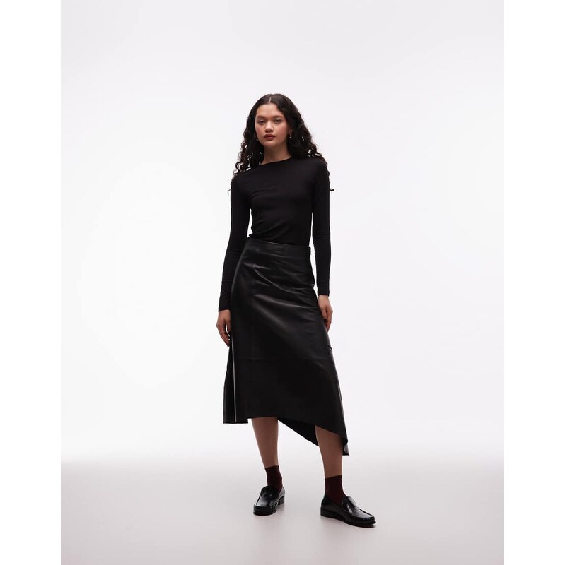 Allsaints gia leather maxi skirt in black