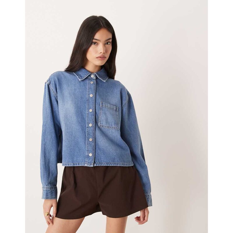 Nobodys Child Holywell boxy denim shirt in blue
