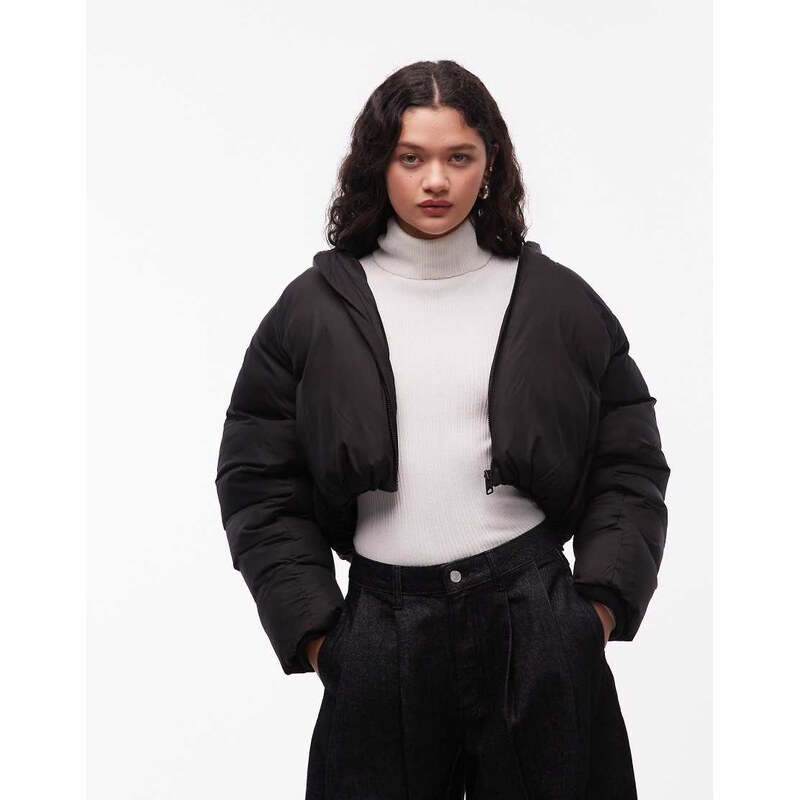 Allsaints mae cropped puffer jacket in black