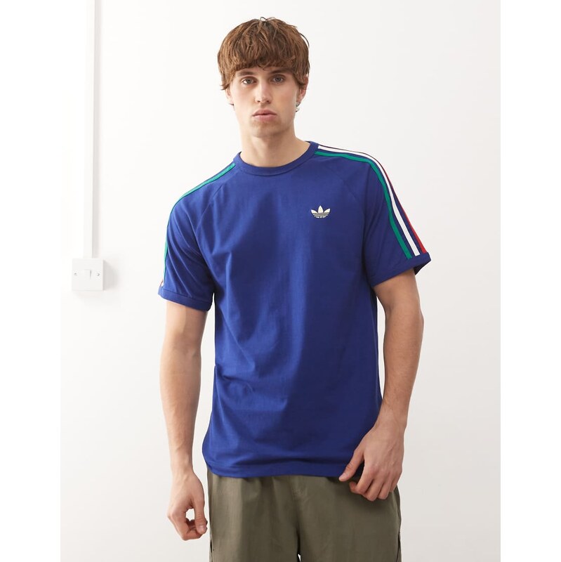 adidas Originals 3-stripes tee in victory blue and green 115535683