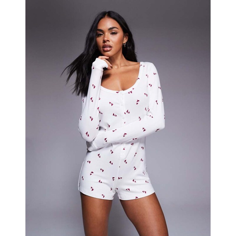 Boux Avenue heart print super soft romper in ivory-White 111071660