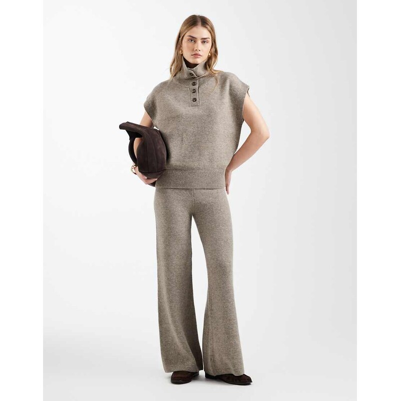 ASOS DESIGN wide leg trouser co-ord in mocha-Brown 111037954