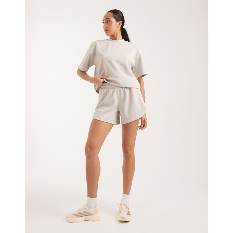 adidas performance Pacer workout waffle shorts in beige-Neutral