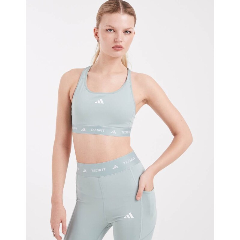adidas performance Techfit sports bra in wonder sage-Green