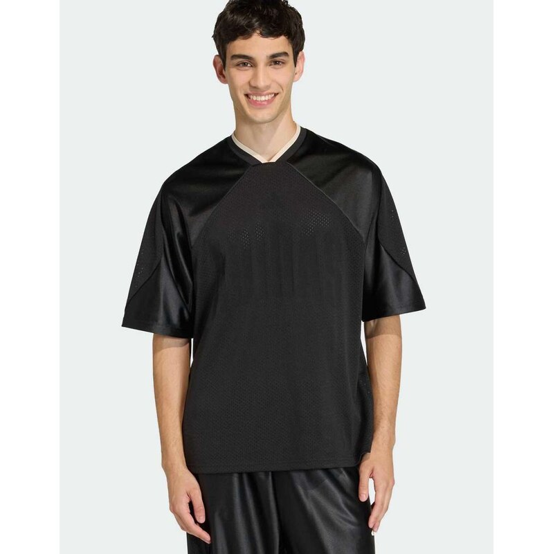 adidas performance Stadium graphic mesh tee in black and off
