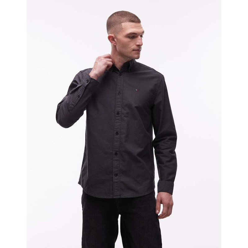 Tommy Jeans regular long sleeve oxford shirt in black