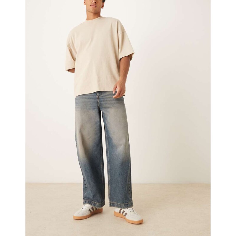ASOS DESIGN barrel jeans in mid wash blue with tint