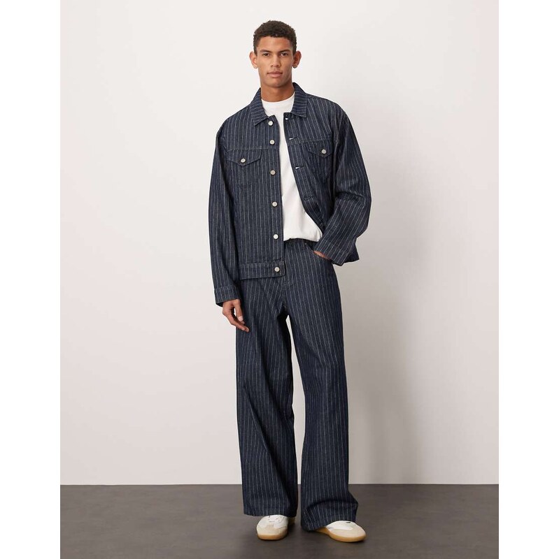 ASOS DESIGN co-ord loose striped jeans in raw wash-Blue
