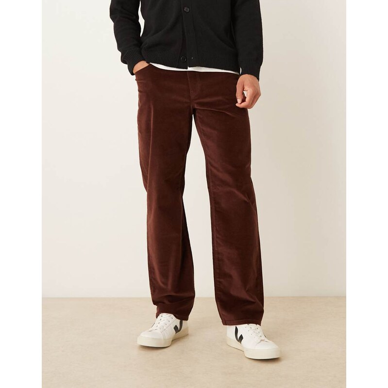 ASOS DESIGN straight trousers in brown corduroy