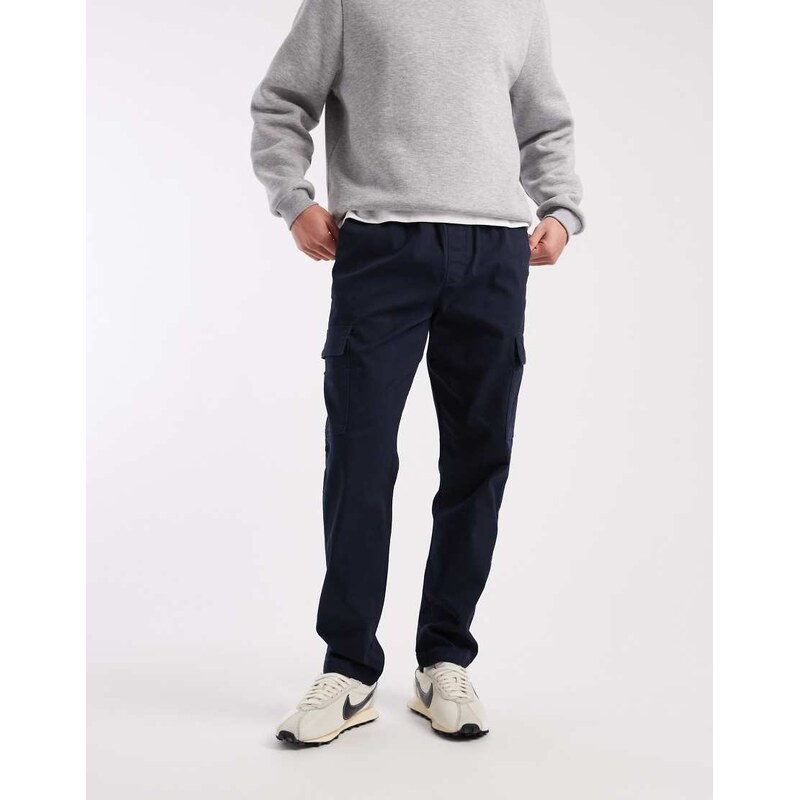 ASOS DESIGN slim pull on cargo trousers in navy