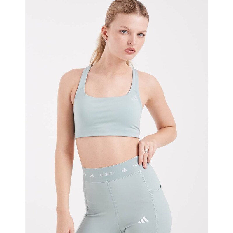 adidas performance Optime medium support sports bra in sage