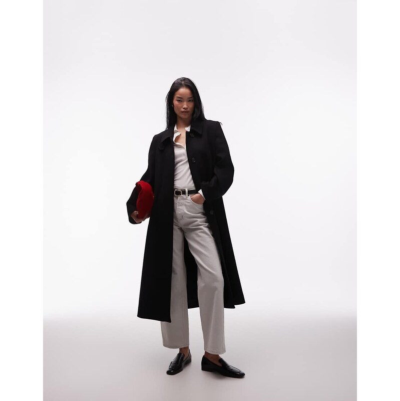 & Other Stories wool blend maxi coat with faux leather buckle detail 110976536