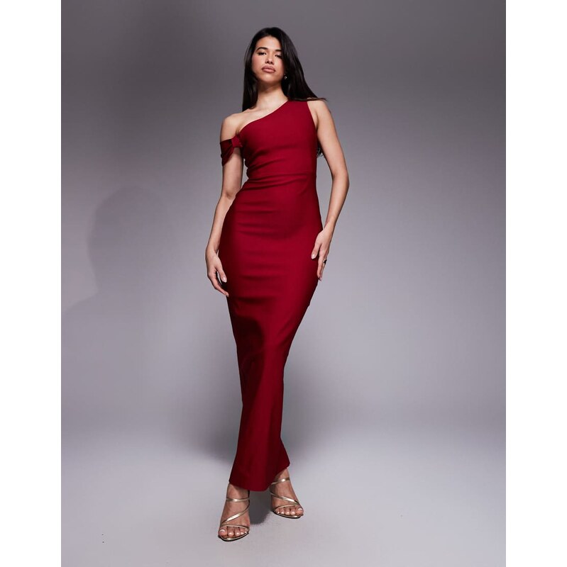 Vesper bengaline one shoulder knot detail maxi bodycon dress in