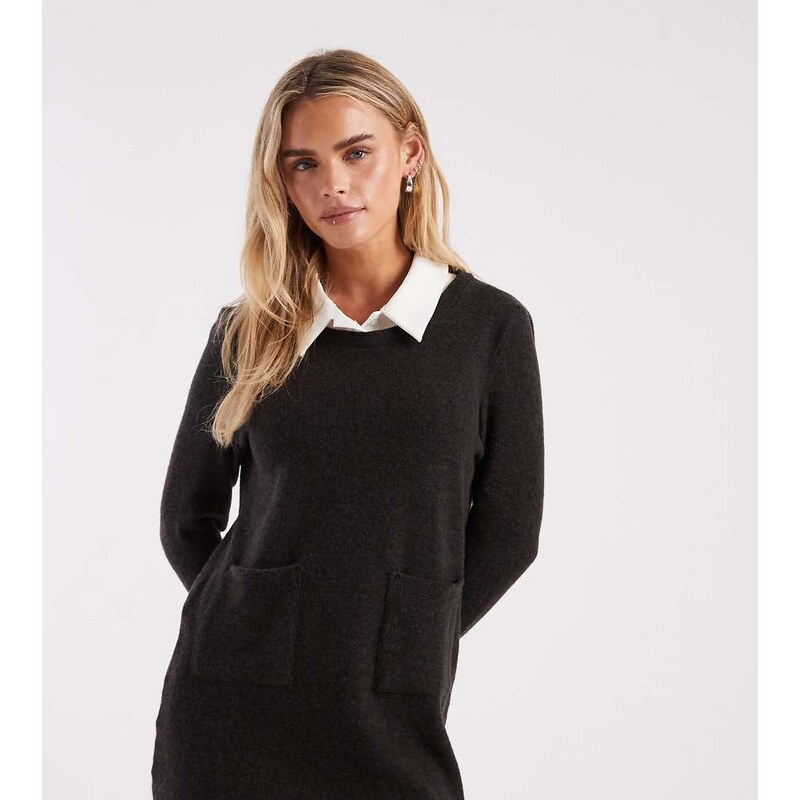 Vero Moda Petite 2 in 1 long sleeve knitted mini dress with