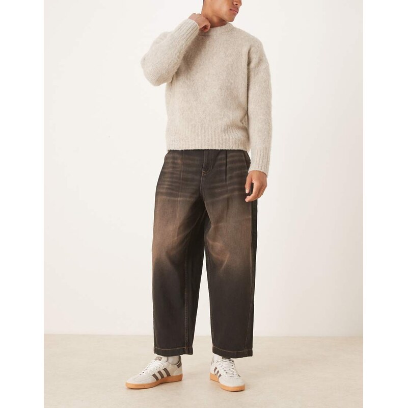 ASOS DESIGN oversized tapered fit jeans with brown tint in