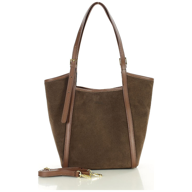 MARCO MAZZINI Hnědá prostorná kožená shopper kabelka 110977386