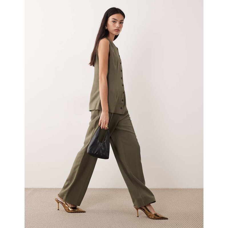 AWARE clean pleat front wide leg trouser co-ord in green