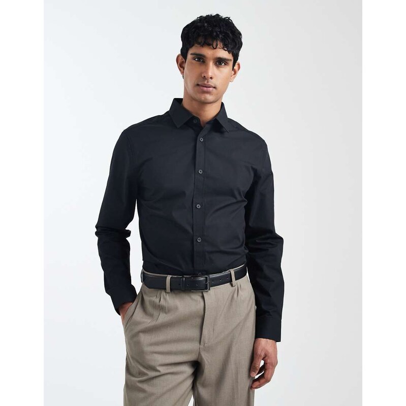 ASOS DESIGN regular fit smart poplin shirt in black