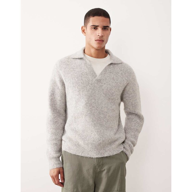 ASOS DESIGN relaxed knitted wool mix notch neck polo jumper in