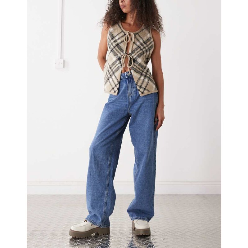 Noisy May Alexa mid rise wide leg jeans in mid blue denim 107765184
