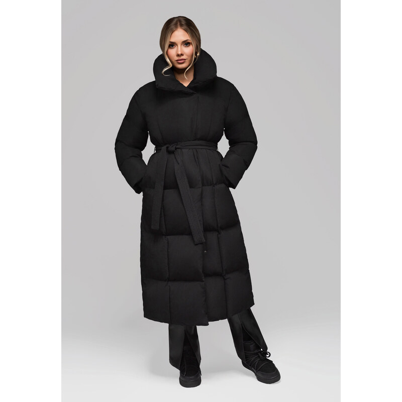 Edoti Womens quilted long jacket with belt OW-JALJ-0104 v1