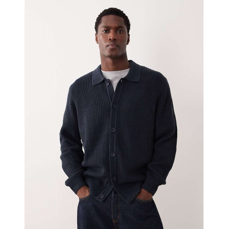 ASOS DESIGN relaxed knitted ribbed button through cardigan in