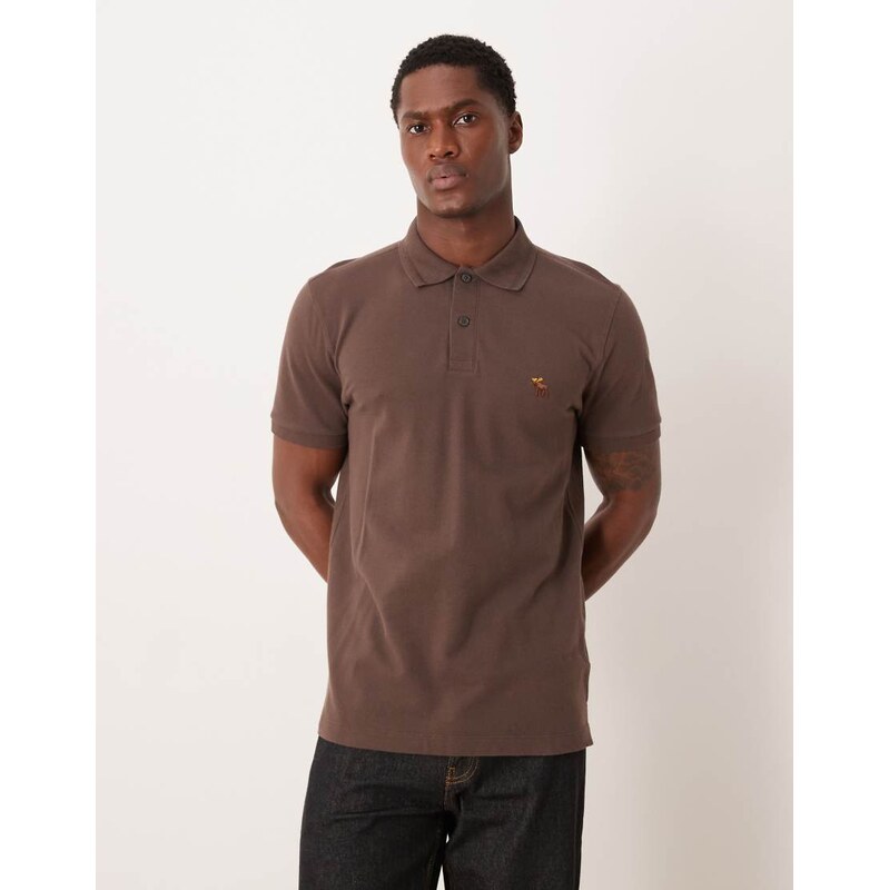 Abercrombie & Fitch short sleeve chest logo polo t-shirt in brown 110980197