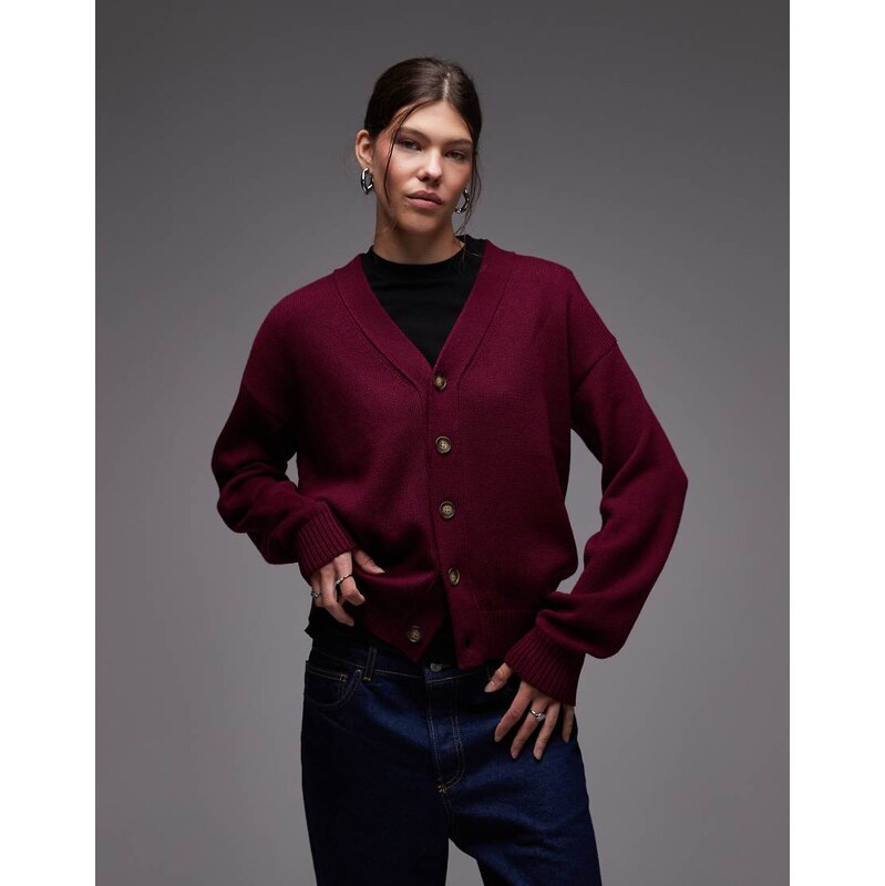 CAT WWR merino wool blend loose fit knit cardigan with back logo in 110980205
