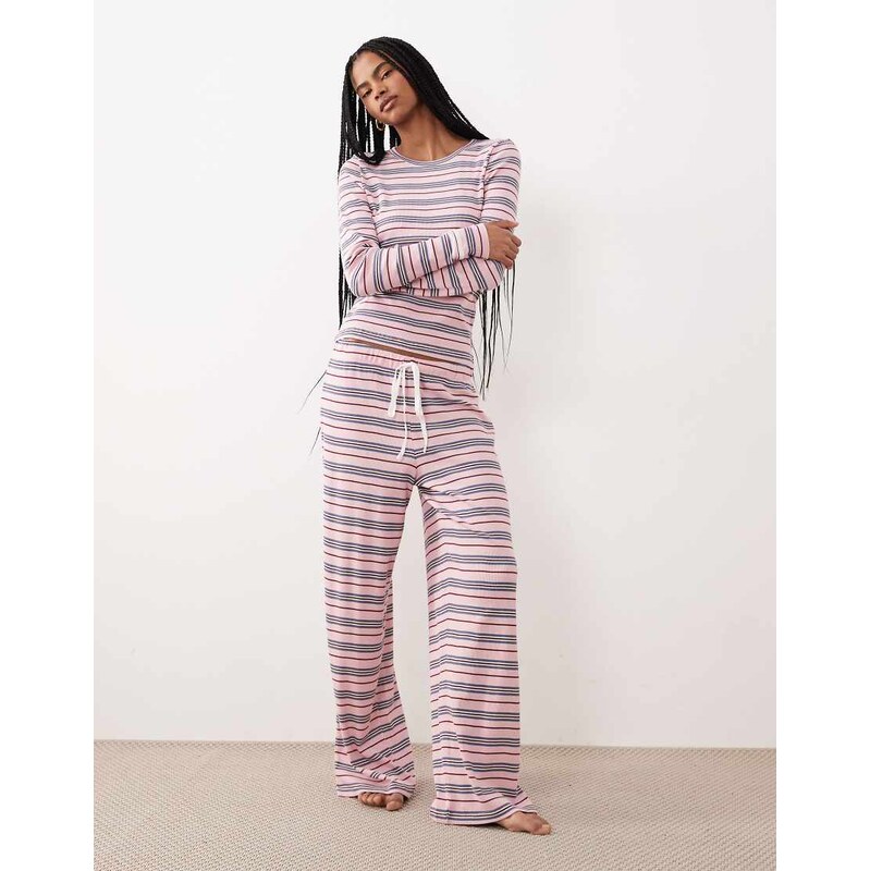 ASOS DESIGN long sleeve & wide leg trouser pyjama set in purple
