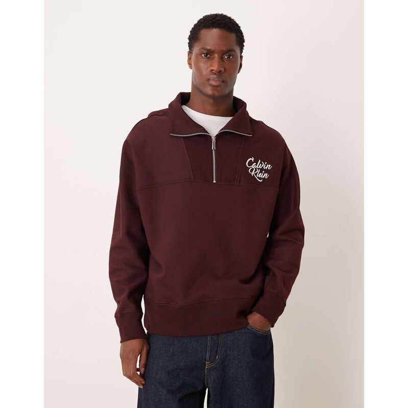 Calvin Klein Jeans high neck script logo 1/4 zip sweatshirt in