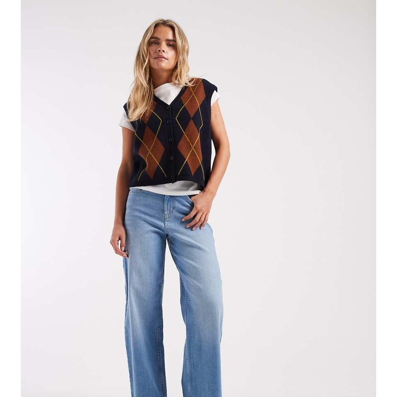 ONLY Petite Hannah extra high waist wide leg jeans in light blue