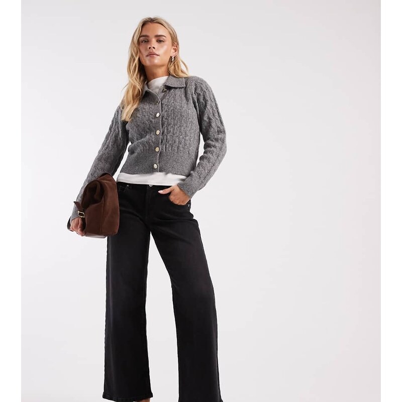 ONLY Petite Judy low rise wide leg jeans in washed black