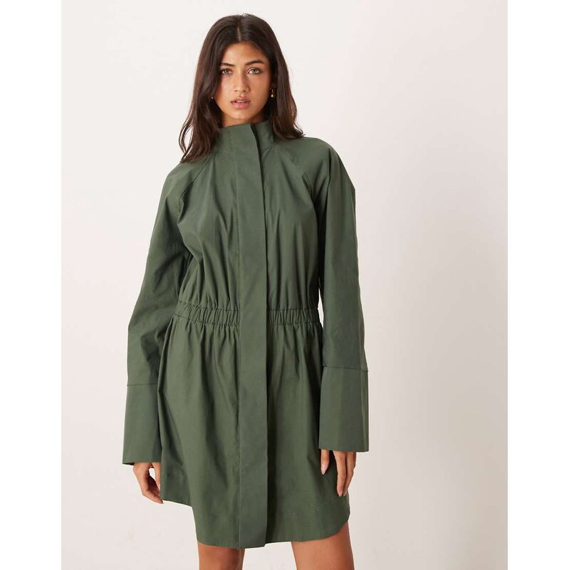 ASOS DESIGN high neck shirt mini dress with cinched waist in